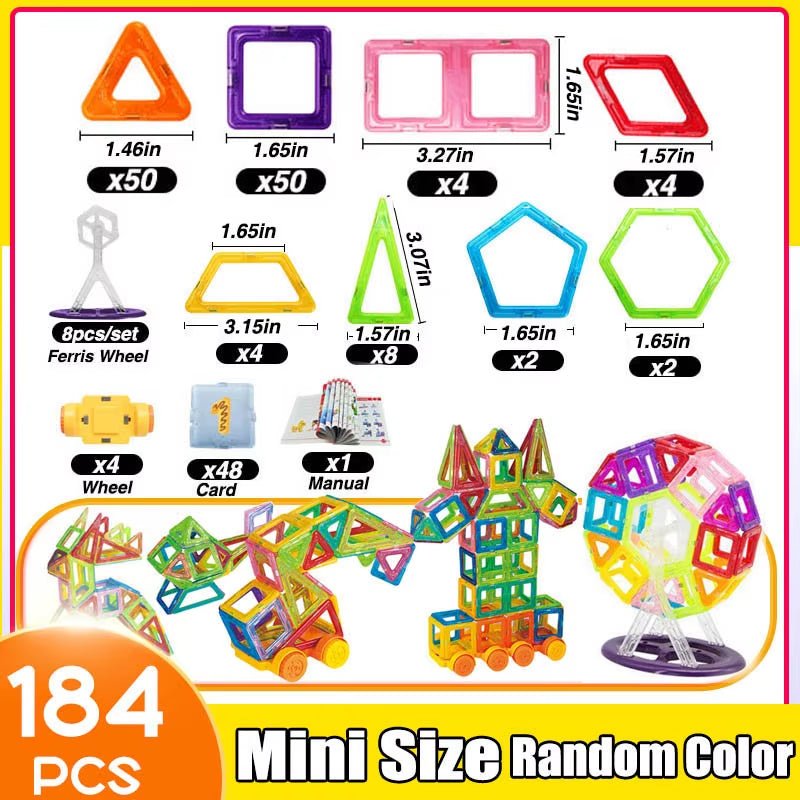 64-184Pcs Kids Magnetic Building Blocks Mini Size Magnet Toys for Boys Construction Set STEM Toy for Children Girls