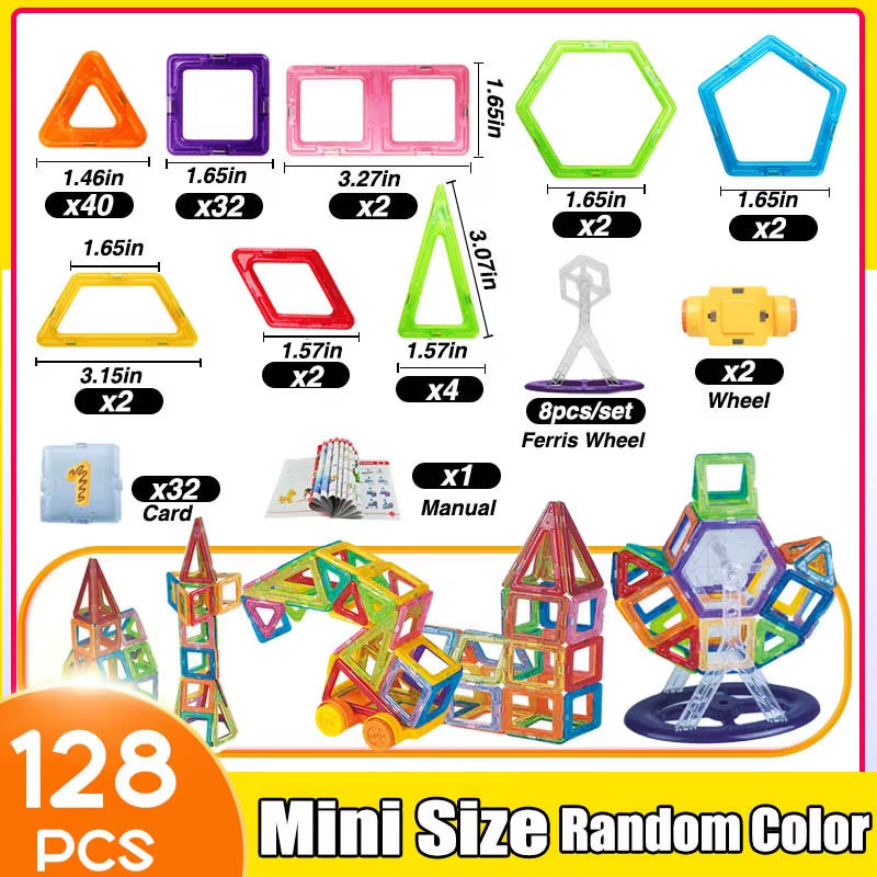 64-184Pcs Kids Magnetic Building Blocks Mini Size Magnet Toys for Boys Construction Set STEM Toy for Children Girls