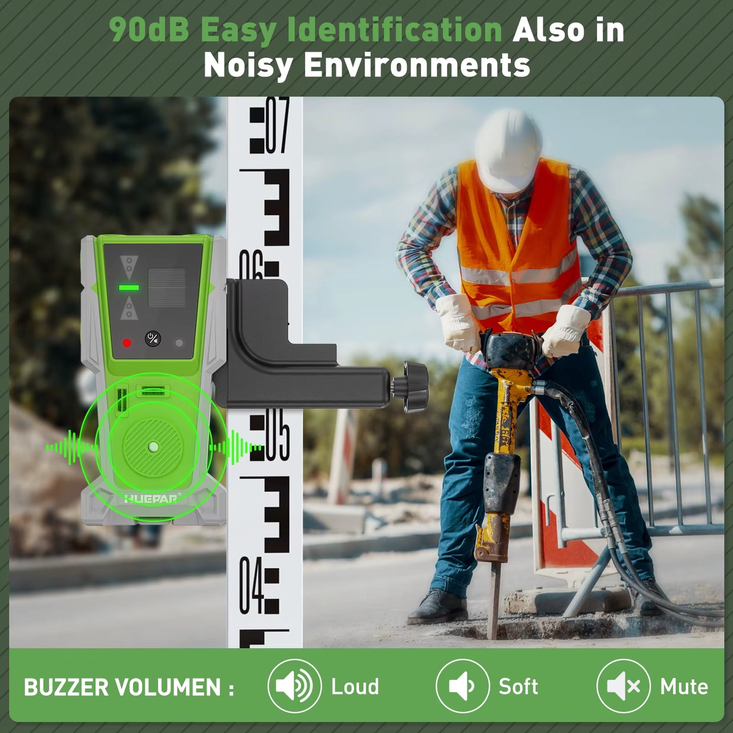 LR-8RG Laser Detector for Laser Level, Digital Laser Receiver for Green & Red Beam Two-Sided LED Double Lamp 90 Db Buzzer