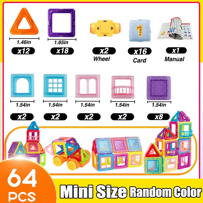 64-184Pcs Kids Magnetic Building Blocks Mini Size Magnet Toys for Boys Construction Set STEM Toy for Children Girls